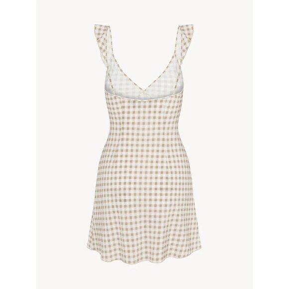 NWT Realisation The Hazel in Tan Gingham Silk Short Mini Tank Dress M $230 - Picture 4 of 14